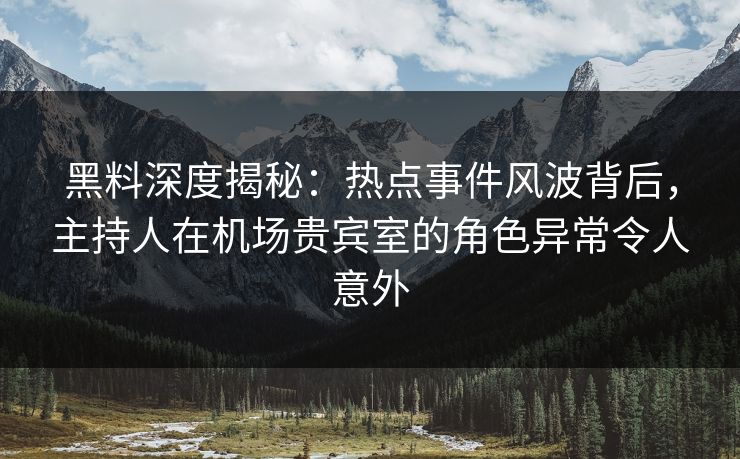 黑料深度揭秘：热点事件风波背后，主持人在机场贵宾室的角色异常令人意外