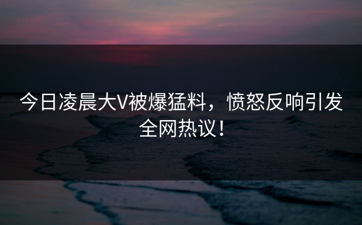 今日凌晨大V被爆猛料，愤怒反响引发全网热议！