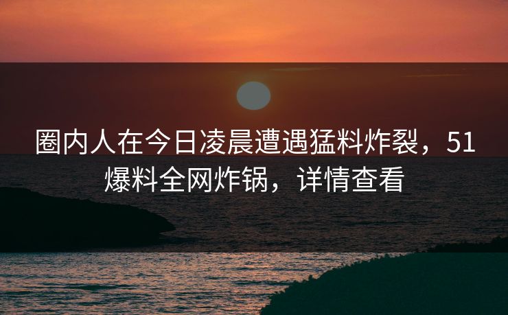 圈内人在今日凌晨遭遇猛料炸裂，51爆料全网炸锅，详情查看